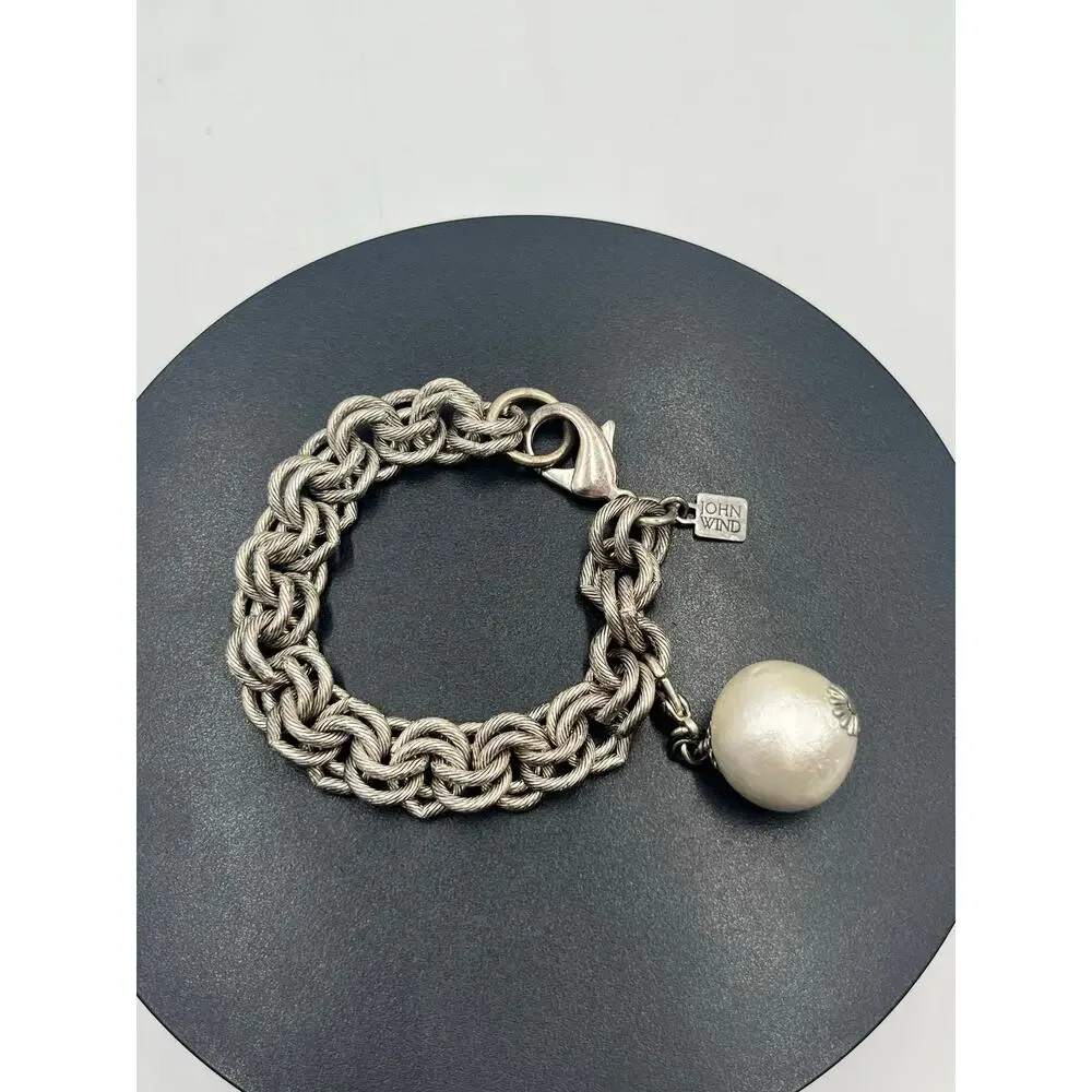 John Wind Sorority Gal‎ Large Cotton Pearl Thick Double Chain Link Bracelet 8